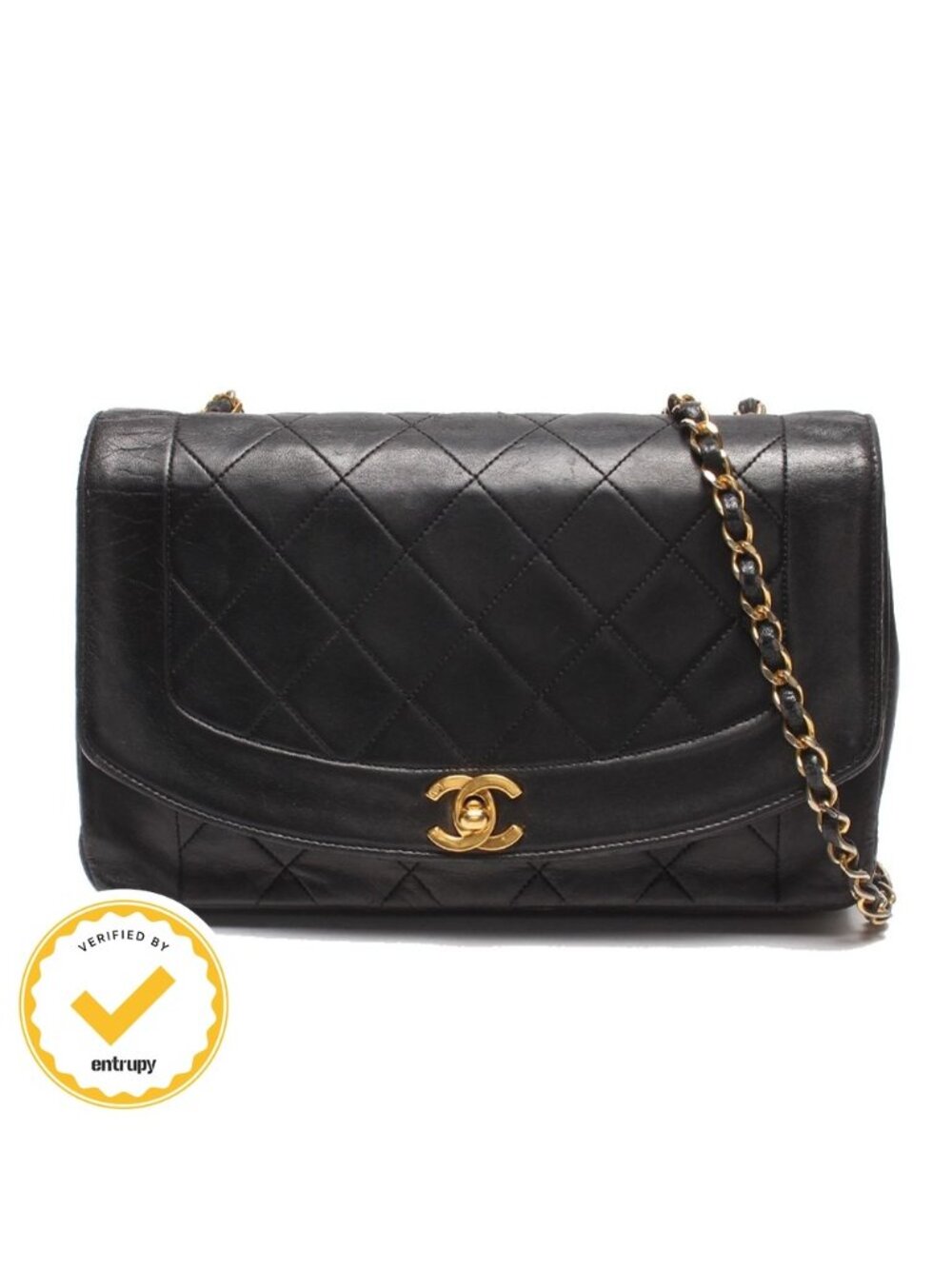Chanel Chain Shoulder Bag Gold Single Flap Diana 25 Quilted Lambskin